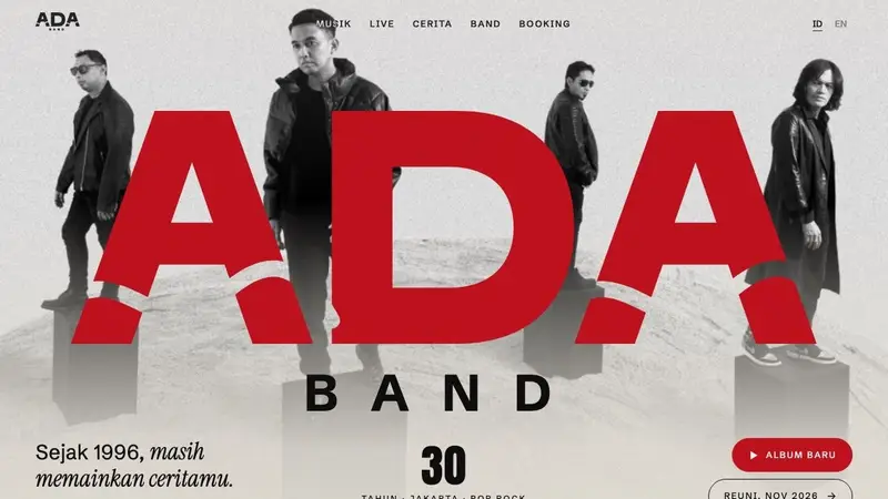 Demo website for ADA Band, a pop rock band from Jakarta