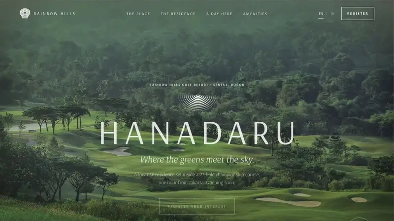 Landing page concept for Hanadaru, a condotel at Rainbow Hills Golf Resort