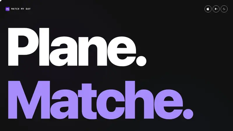 Homepage of matchmyday.de, day planning as a web app