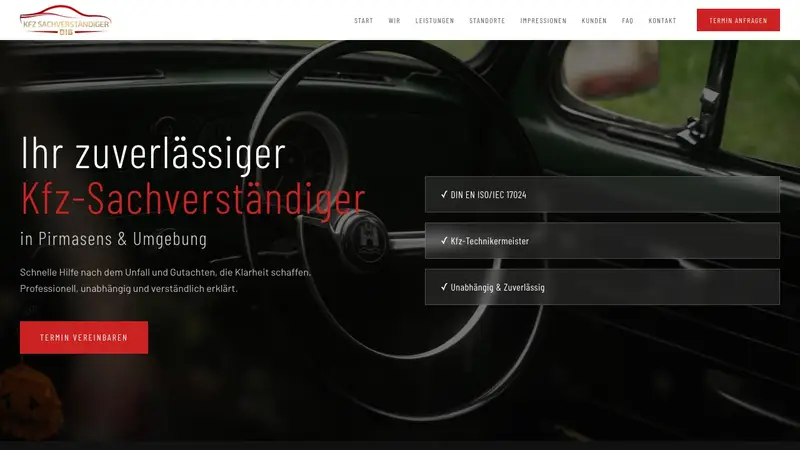 Homepage of sv-dib.de, the website of SV DIB, a vehicle assessor in Pirmasens